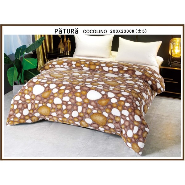 Patura pufoasa cocolino 200x230cm, 220gr, Alb-Maro, pietre [1]