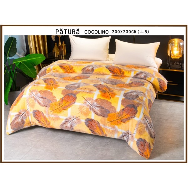 Patura pufoasa cocolino 200x230cm, 220gr, Gri-Portocaliu, pene [1]