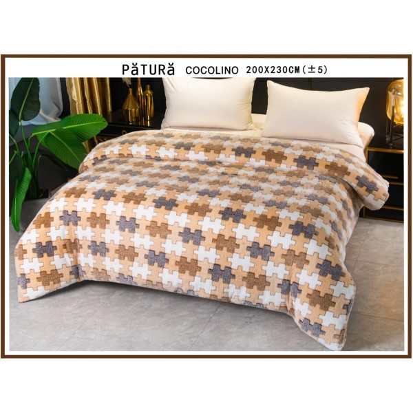 Patura pufoasa cocolino 200x230cm, 220gr, Multicolor, puzzle [1]
