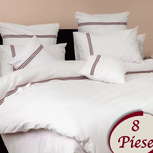 Lenjerie pat dublu, 8 piese, Bumbac 100% Percal, Alb-Maro [1]