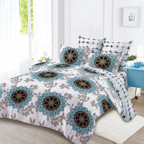 Lenjerie Pat Dublu, FINET, 6 piese, Gri, Bleu, Model Clasic [1]