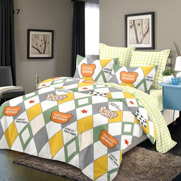 Lenjerie Pat Dublu, FINET, 6 piese, Alb, Galben, Ursuleti, Romburi [1]