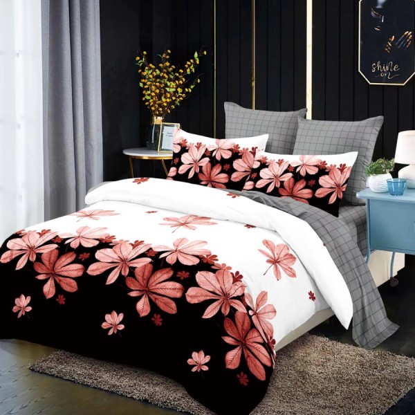 Lenjerie Pat Dublu, FINET, 6 piese, Alb, Negru, Frunze [1]