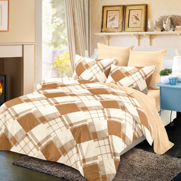 Lenjerie Pat Dublu, FINET, 6 piese, Bej, Maro, Forme Geometrice [1]