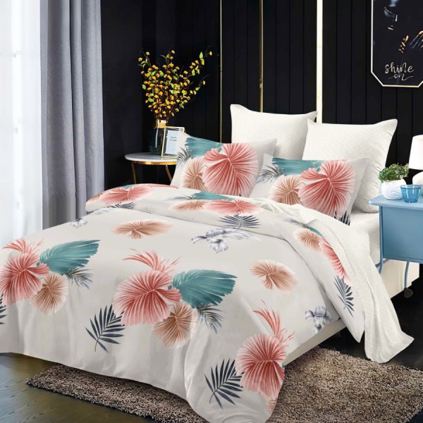 Lenjerie Pat Dublu, FINET, 6 piese, Grej, Frunze Colorate [1]