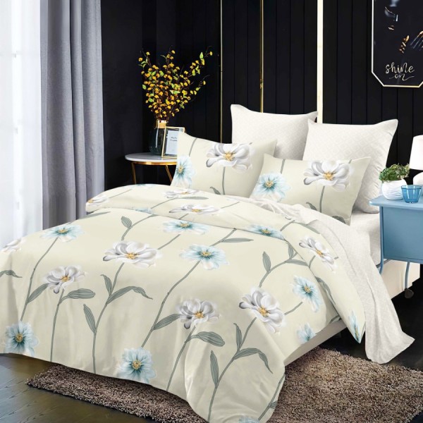 Lenjerie Pat Dublu, FINET, 6 piese, Crem, Flori [1]