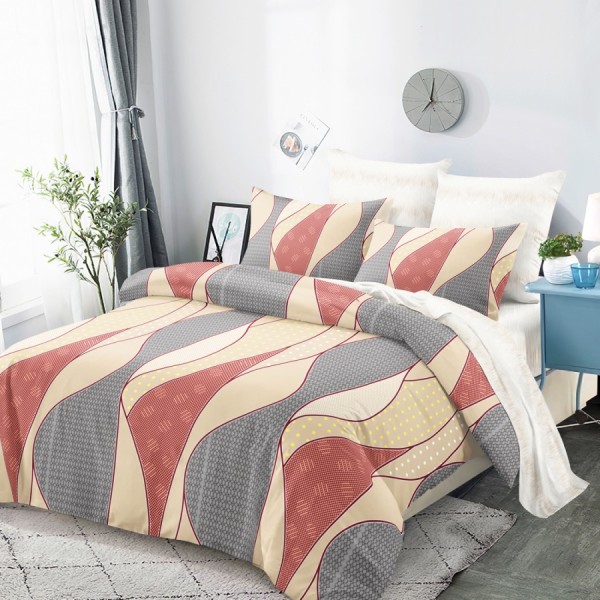 Lenjerie Pat Dublu, FINET, 6 piese, Bej, Gri, Caramiziu, Model Clasic [1]