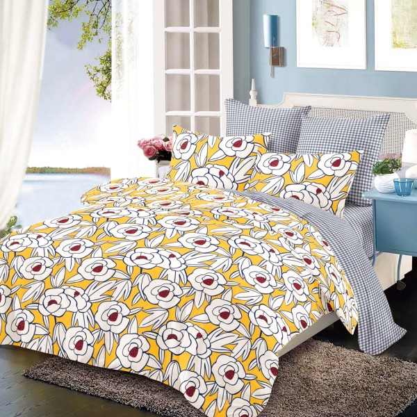 Lenjerie Pat Dublu, FINET, 6 piese, Galben, Alb, Flori [1]
