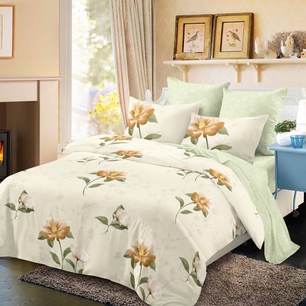 Lenjerie Pat Dublu, FINET, 6 piese, Crem, Verzui, Flori [1]