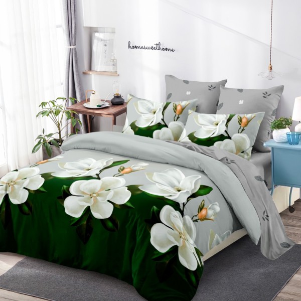 Lenjerie Pat Dublu, FINET, 6 piese, Gri, Verde, Magnolii [1]