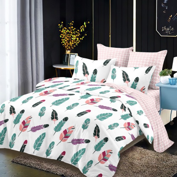 Lenjerie Pat Dublu, FINET, 6 piese, Alb, Roz, Pene [1]