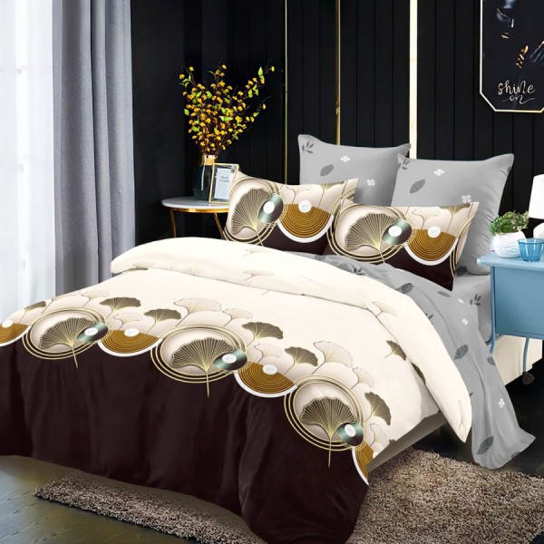 Lenjerie Pat Dublu, FINET, 6 piese, Crem, Maro, Gri, Frunze [1]