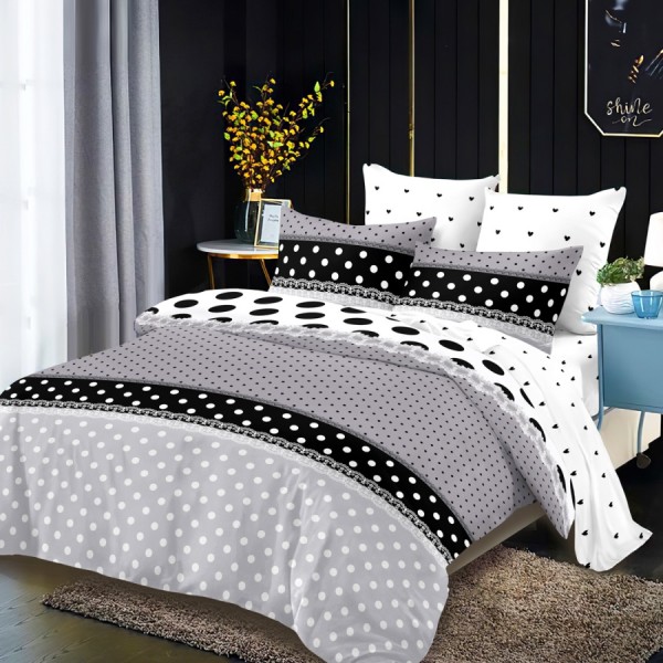 Lenjerie Pat Dublu, FINET, 6 piese, Gri, Negru, Buline [1]