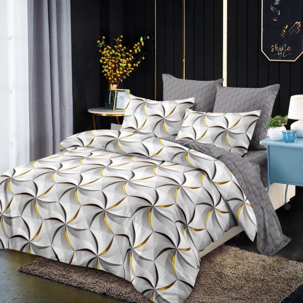 Lenjerie Pat Dublu, FINET, 6 piese, Gri, Model Abstract [1]