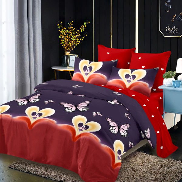 Lenjerie Pat Dublu, FINET, 6 piese, Mov, Rosu, Inimioare, Fluturi [1]