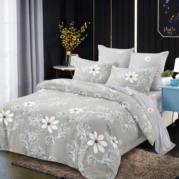 Lenjerie Pat Dublu, FINET, 6 piese, Gri, Flori [1]