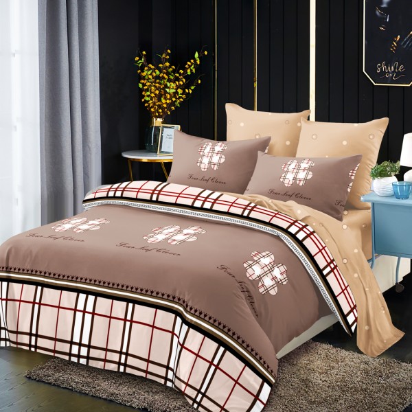 Lenjerie Pat Dublu, FINET, 6 piese, Bej, Maro, Carouri, Trifoi [1]