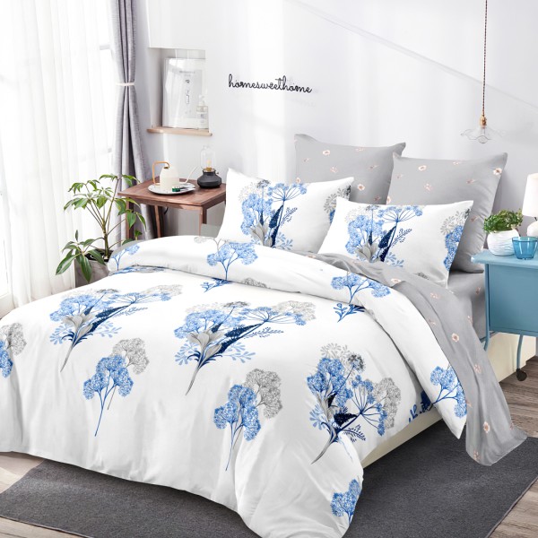 Lenjerie Pat Dublu, FINET, 6 piese, Crem, Gri, Flori [1]