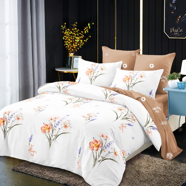 Lenjerie Pat Dublu, FINET, 6 piese, Alb, Maro, Flori [1]