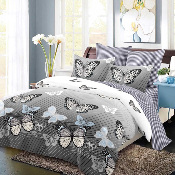 Lenjerie Pat Dublu, FINET, 6 piese, Gri, Fluturi [1]