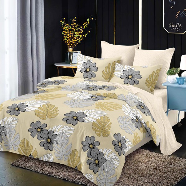 Lenjerie Pat Dublu, FINET, 6 piese, Bej, Flori [1]