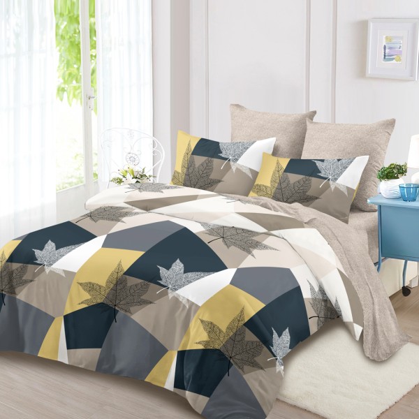 Lenjerie Pat Dublu, FINET, 6 piese, Bej, Forme Geometrice, Frunze [1]