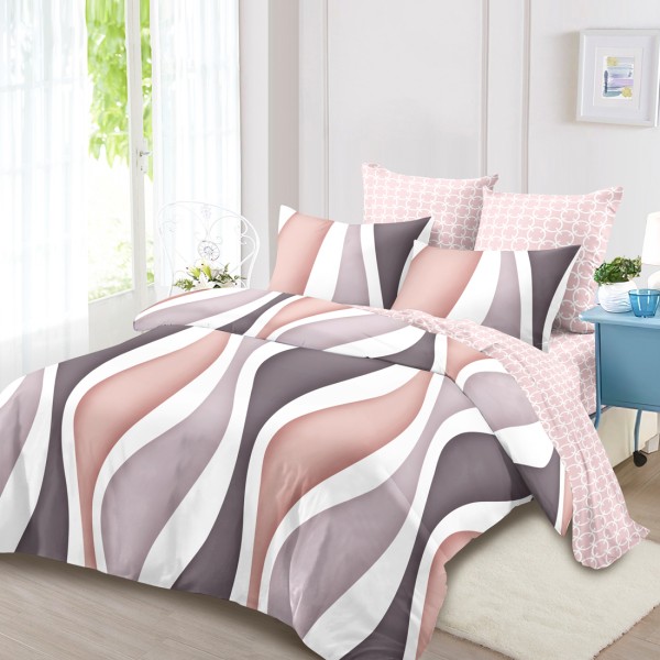 Lenjerie Pat Dublu, FINET, 6 piese, Roz, Mov, Alb, Model Clasic [1]