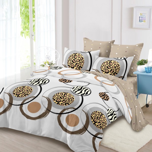 Lenjerie Pat Dublu, FINET, 6 piese, Gri, Bej, Cercuri, Buline [1]