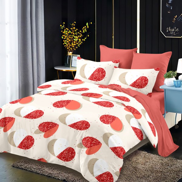 Lenjerie Pat Dublu, FINET, 6 piese, Alb, Somon, Inimioare [1]