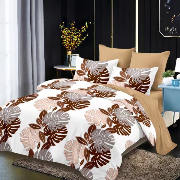 Lenjerie Pat Dublu, FINET, 6 piese, Alb, Maro, Frunze [1]