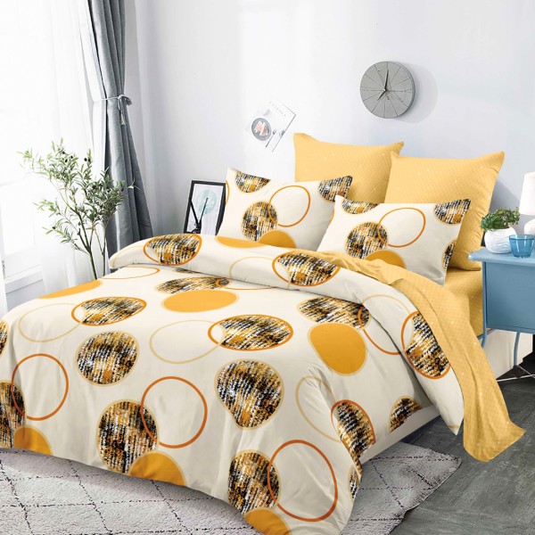 Lenjerie Pat Dublu, FINET, 6 piese, Bej, Galben, Cercuri, Buline [1]