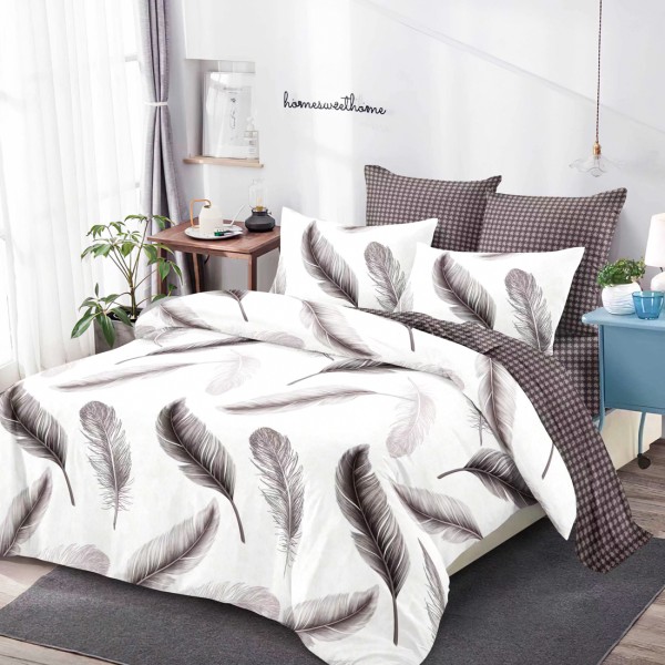 Lenjerie Pat Dublu, FINET, 6 piese, Alb, Gri, Pene [1]