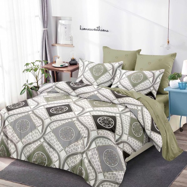 Lenjerie Pat Dublu, FINET, 6 piese, Alb, Gri, Kaki, Cercuri, Romburi [1]