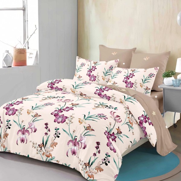 Lenjerie Pat Dublu, FINET, 6 piese, Crem, Bej, Flori [1]