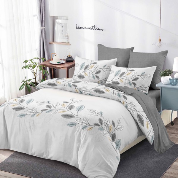 Lenjerie Pat Dublu, FINET, 6 piese, Gri, Frunze [1]
