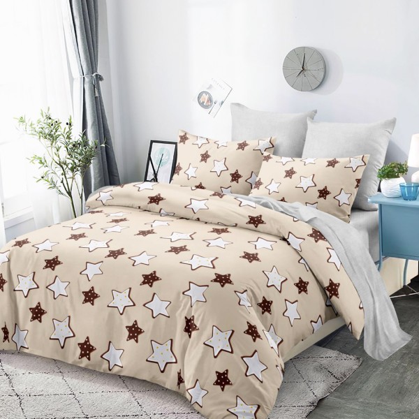 Lenjerie Pat Dublu, FINET, 6 piese, Bej, Gri, Stelute [1]