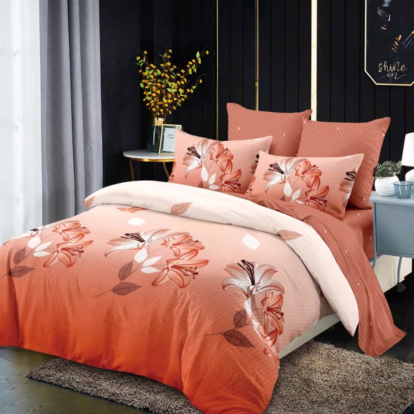 Lenjerie Pat Dublu, FINET, 6 piese, Portocaliu, Degrade, Crini [1]