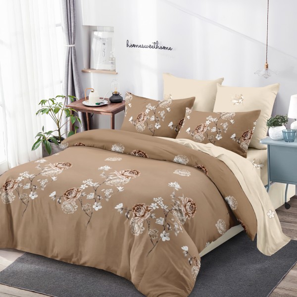 Lenjerie Pat Dublu, FINET, 6 piese, Maro, Bej, Flori [1]
