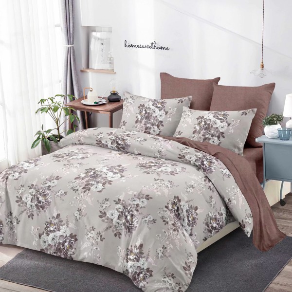 Lenjerie Pat Dublu, FINET, 6 piese, Gri, Maro, Flori [1]