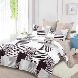 Lenjerie Pat Dublu, FINET, 6 piese, Alb, Bej, Maro, Patrate, Animal Print