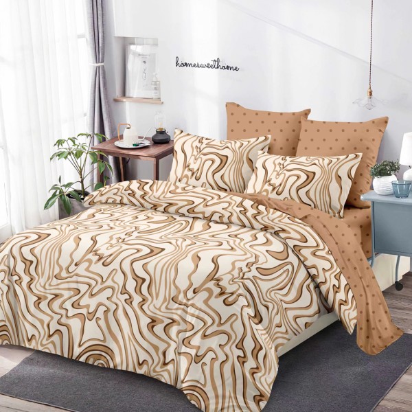 Lenjerie Pat Dublu, FINET, 6 piese, Crem, Bej, Model tip Valuri [1]