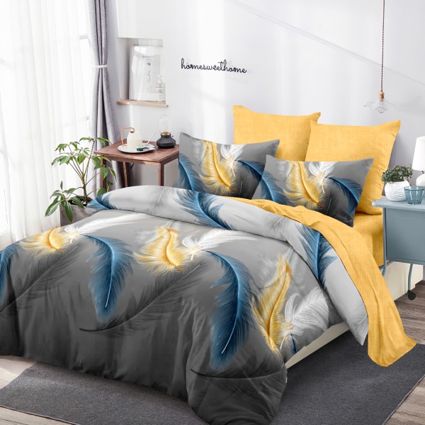 Lenjerie Pat Dublu, FINET, 6 piese, Gri, Galben, Pene [1]