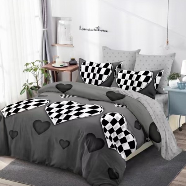 Lenjerie Pat Dublu, FINET, 6 piese, Gri, Inimioare [1]