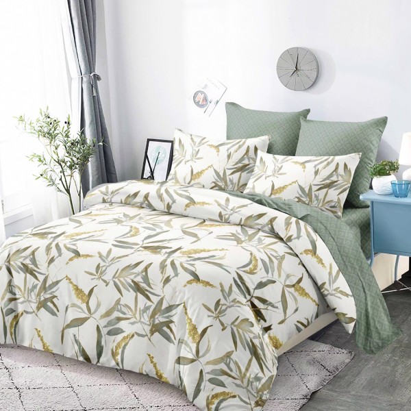 Lenjerie Pat Dublu, FINET, 6 piese, Gri, Verzui, Frunze [1]