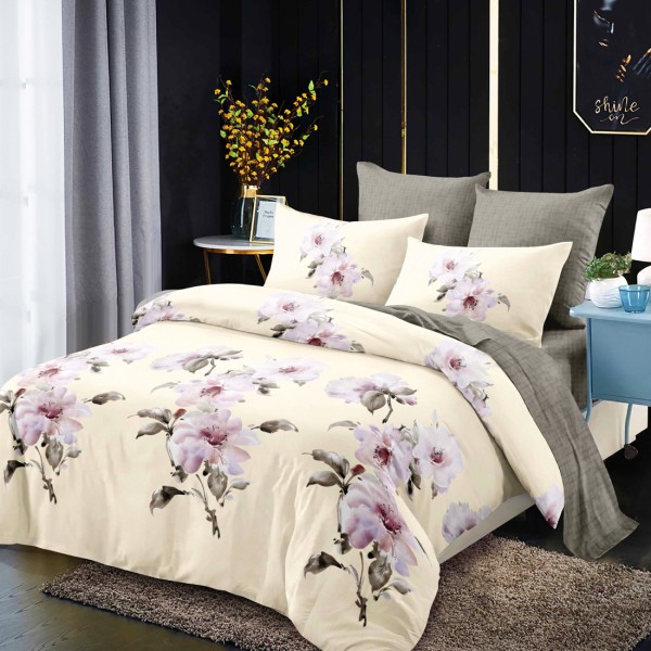 Lenjerie Pat Dublu, FINET, 6 piese, Crem, Maro, Flori [1]