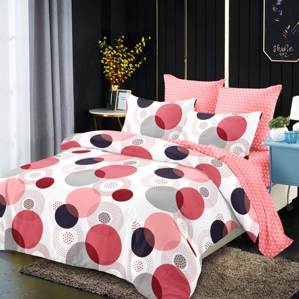 Lenjerie Pat Dublu, FINET, 6 piese, Alb, Roz, Buline [1]