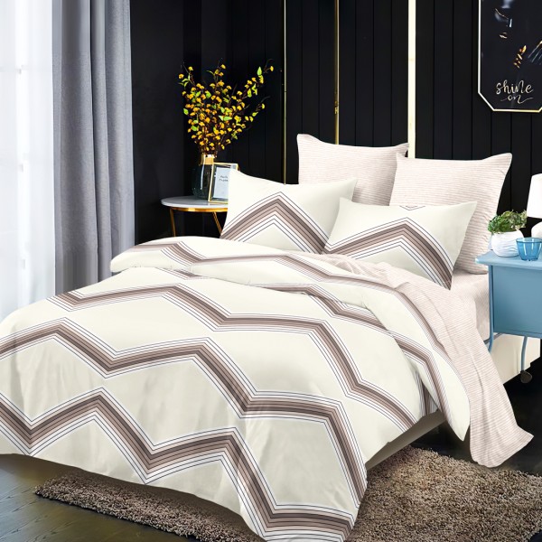 Lenjerie Pat Dublu, FINET, 6 piese, Bej, Maro, Zig-Zag [1]