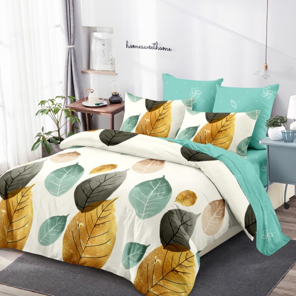 Lenjerie Pat Dublu, FINET, 6 piese, Alb, Menta, Frunze [1]