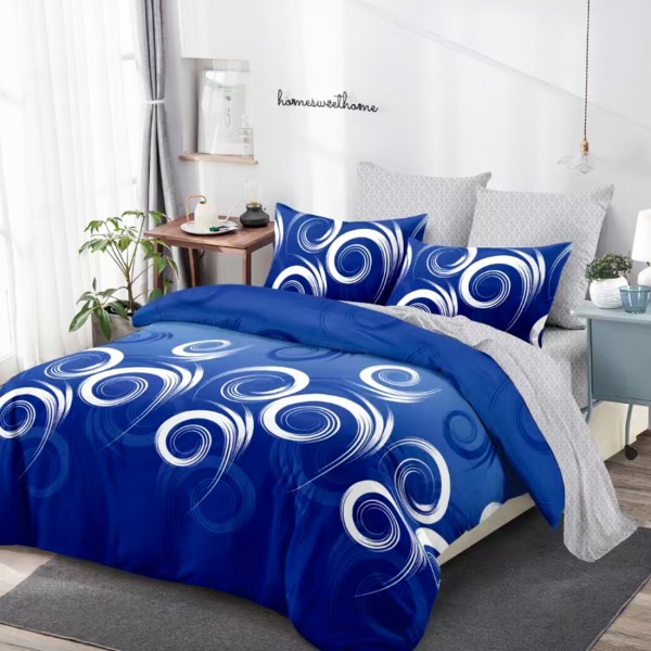Lenjerie Pat Dublu, FINET, 6 piese, Albastru, Gri, Model Clasic [1]