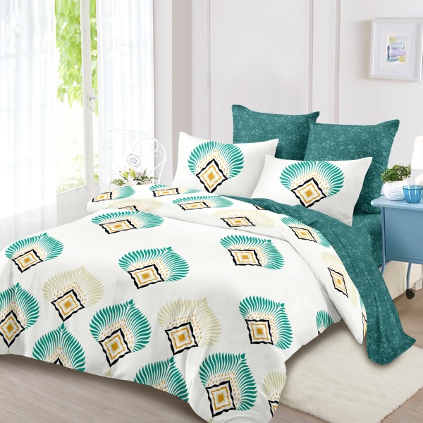 Lenjerie Pat Dublu, FINET, 6 piese, Gri, Verde, Model Clasic [1]